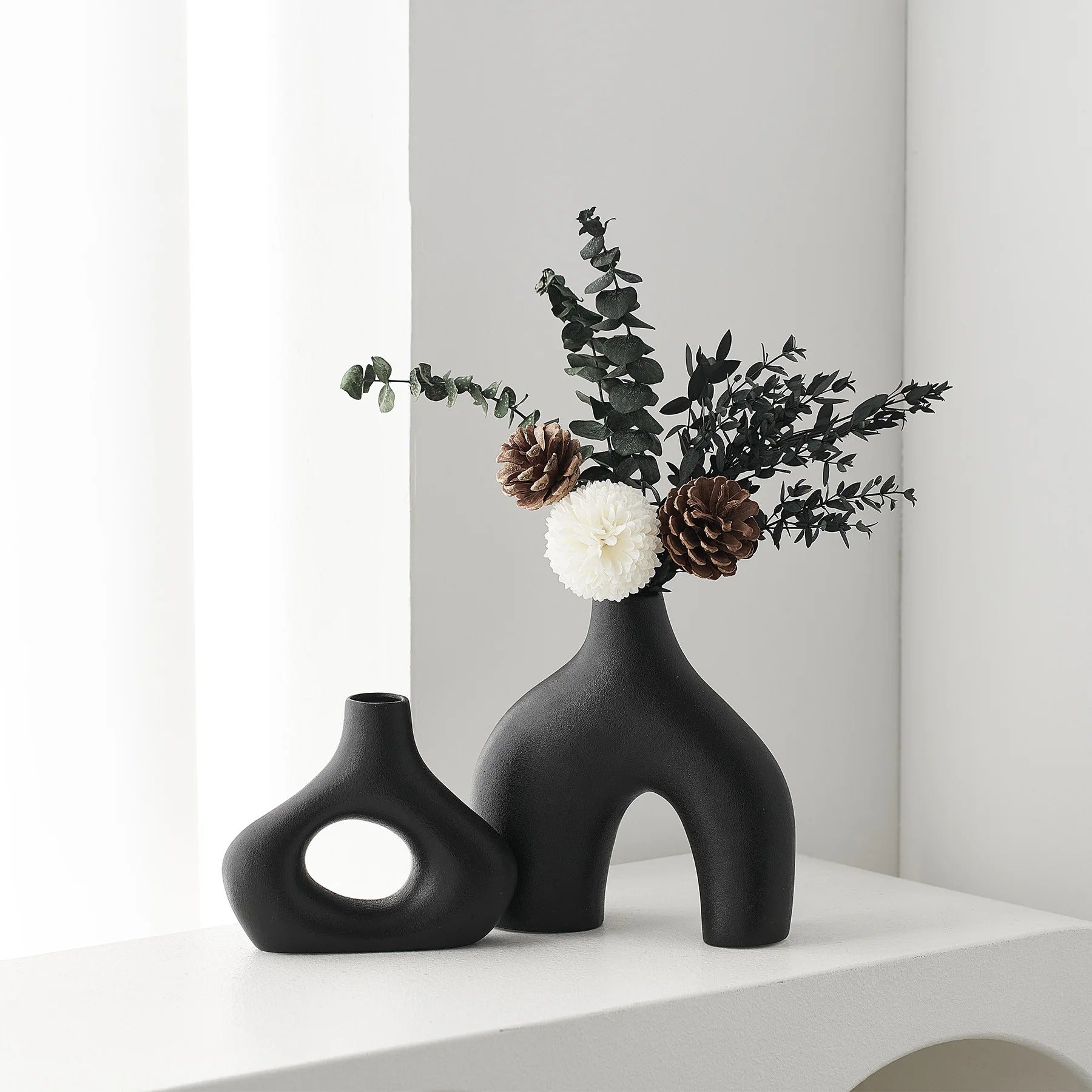 Black Abstract Modern Art Ceramic Vase - 2pcs