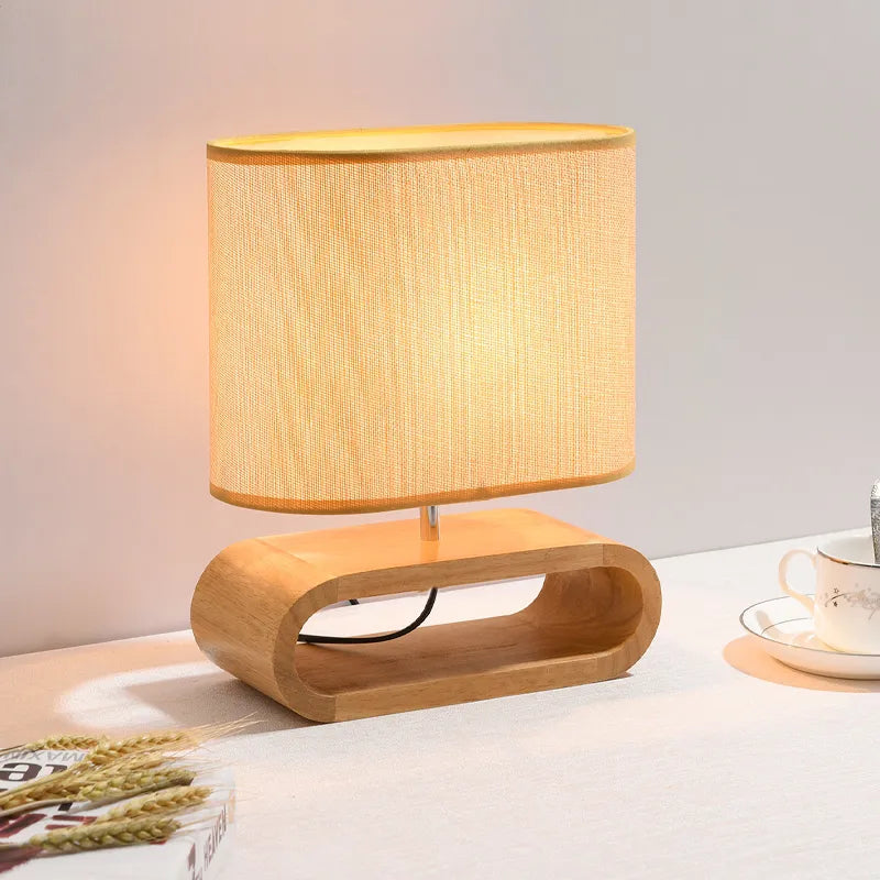 Table Lamp with Nordic Wood Base and Fabric Lampshade