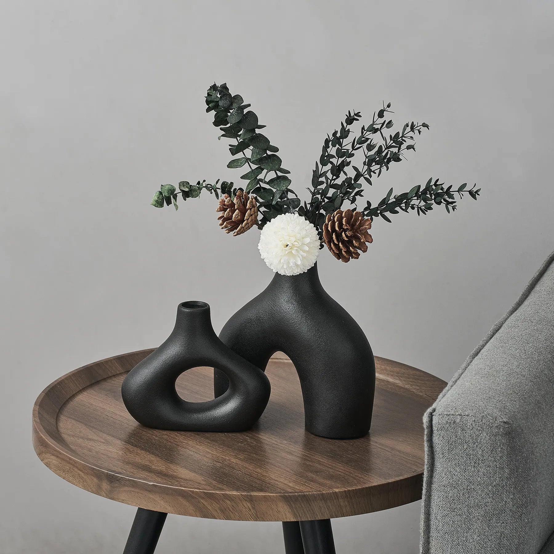 Black Abstract Modern Art Ceramic Vase - 2pcs