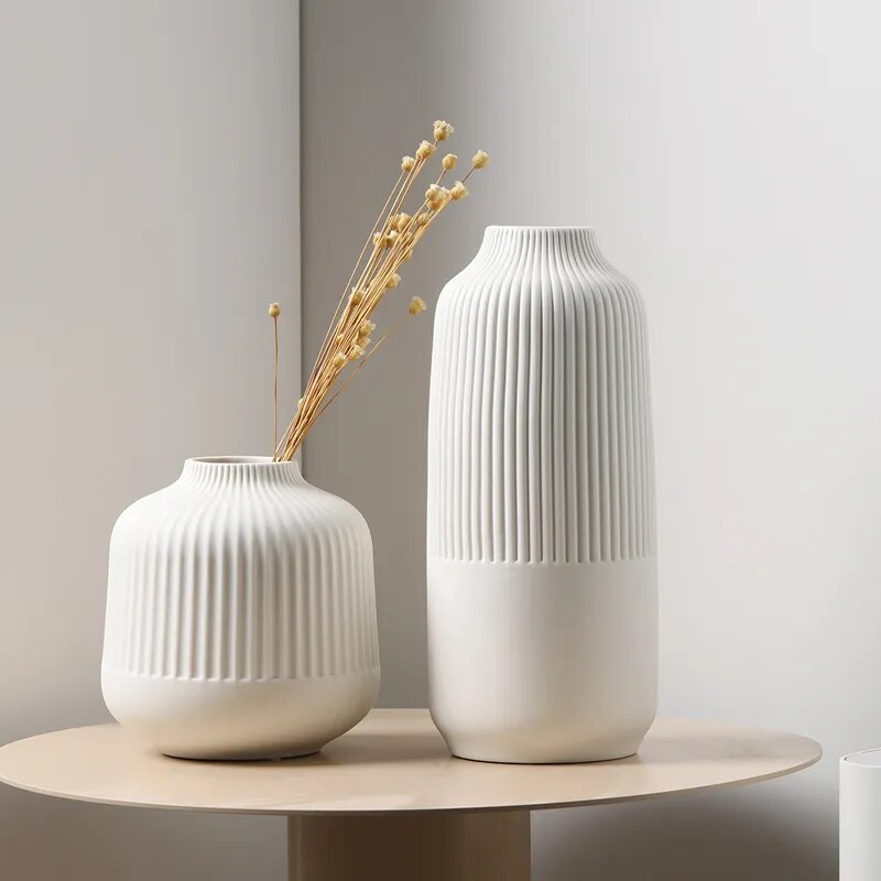 Ceramic Simple Vases Lines Minimalist Home Decor