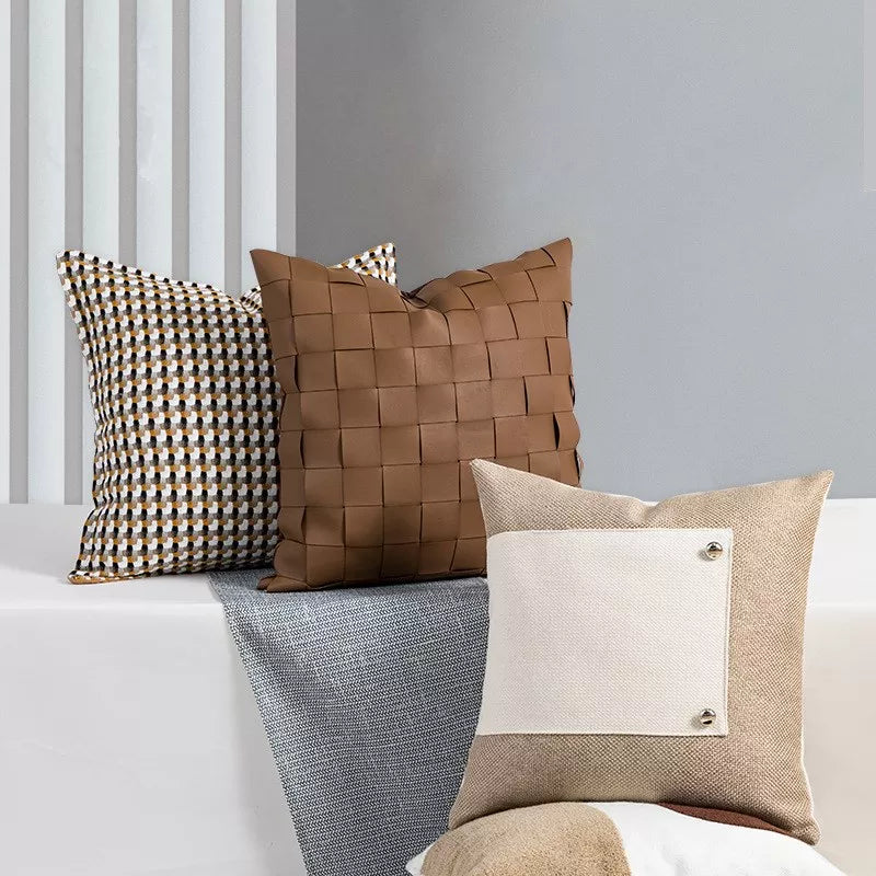 Nordic Knitted Leather Pillow Cushion Cover