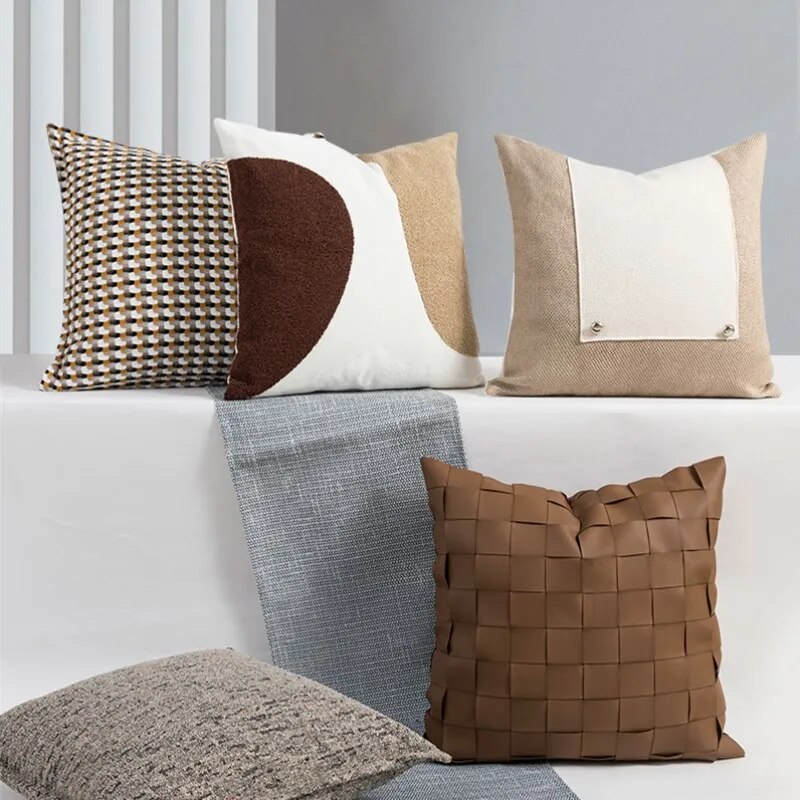 Nordic Knitted Leather Pillow Cushion Cover
