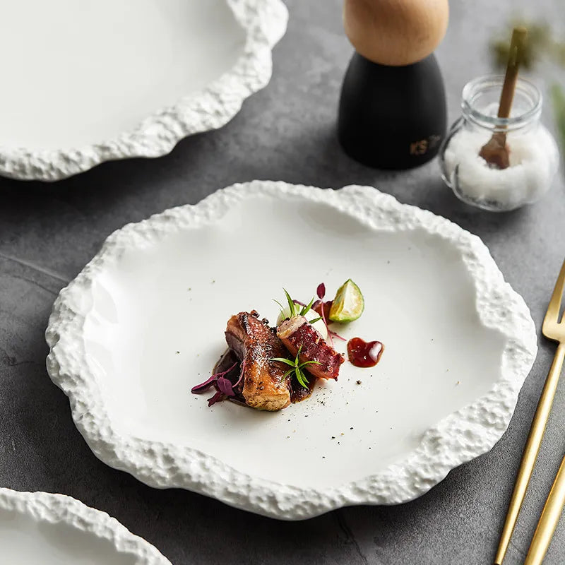White Ceramic Plate with Organic Edges