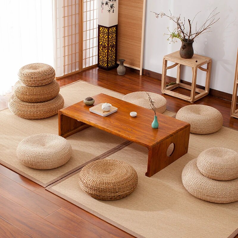 Japanese Futon Meditation Cushion Handcrafted Knitted Straw