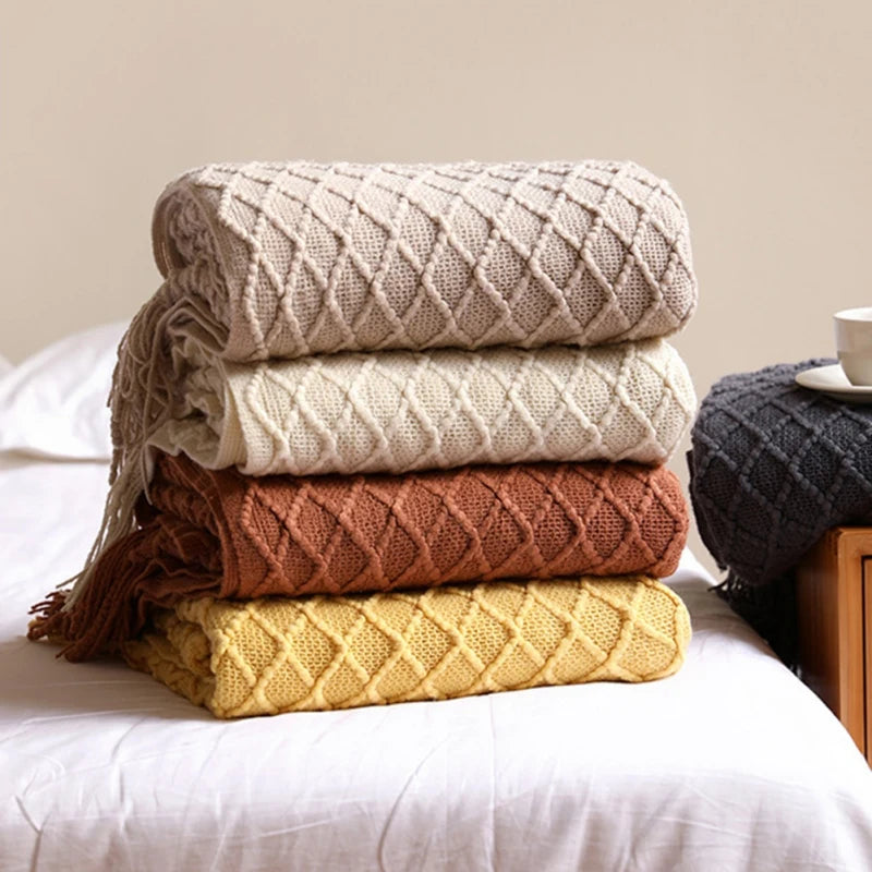 Soft Textured Knit Blankets in Boho Style