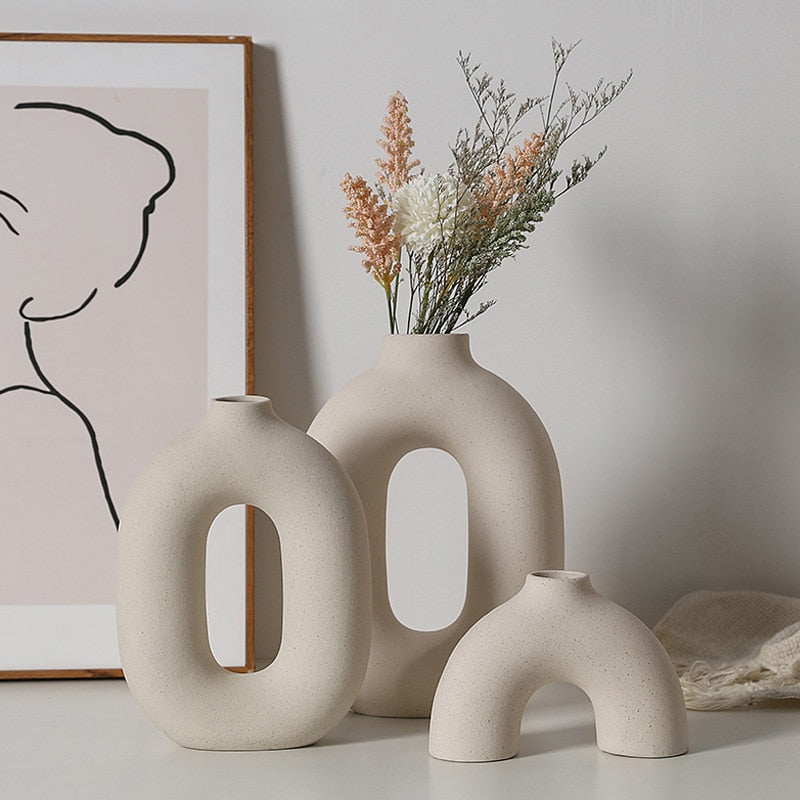Natural Beige Ceramic Vase for Modern Decoration